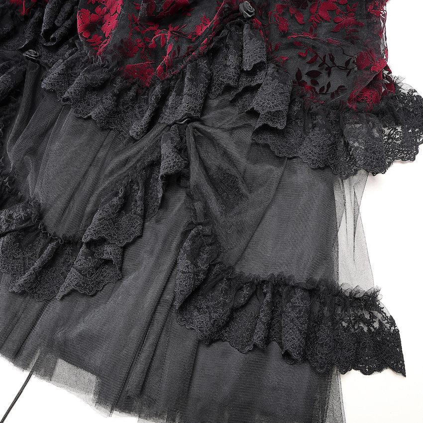 photo n&deg;8 : Jupe gothique longue en tulle floqu&eacute; rouge et noir