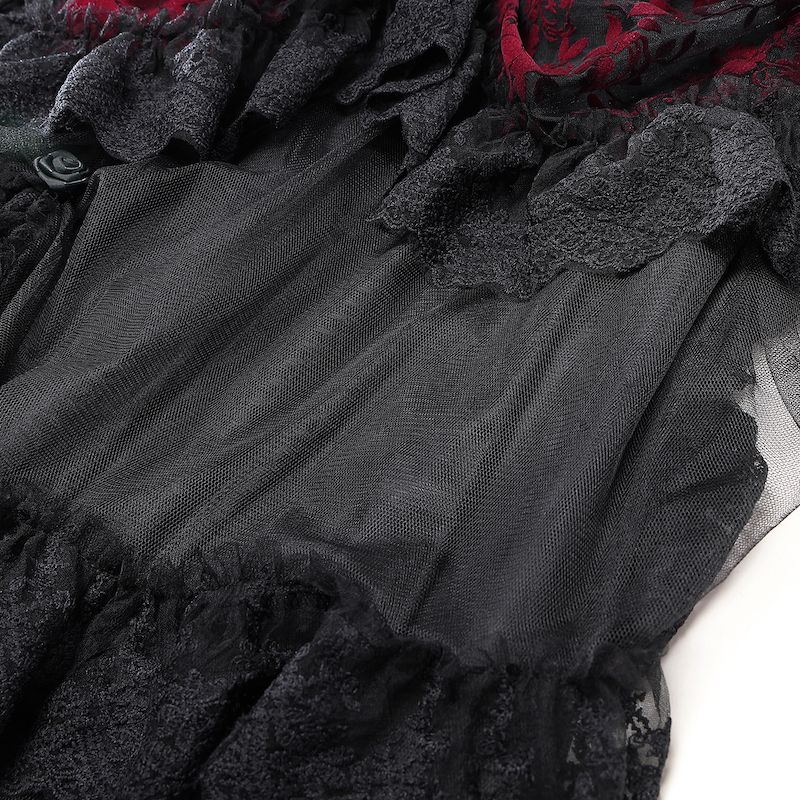 photo n&deg;10 : Jupe gothique longue en tulle floqu&eacute; rouge et noir