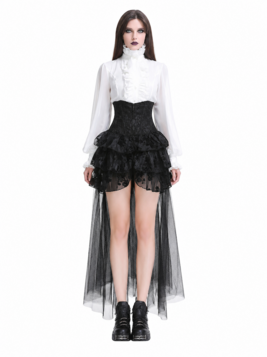 Jupe gothique taille haute asym&eacute;trique en organza floqu&eacute;