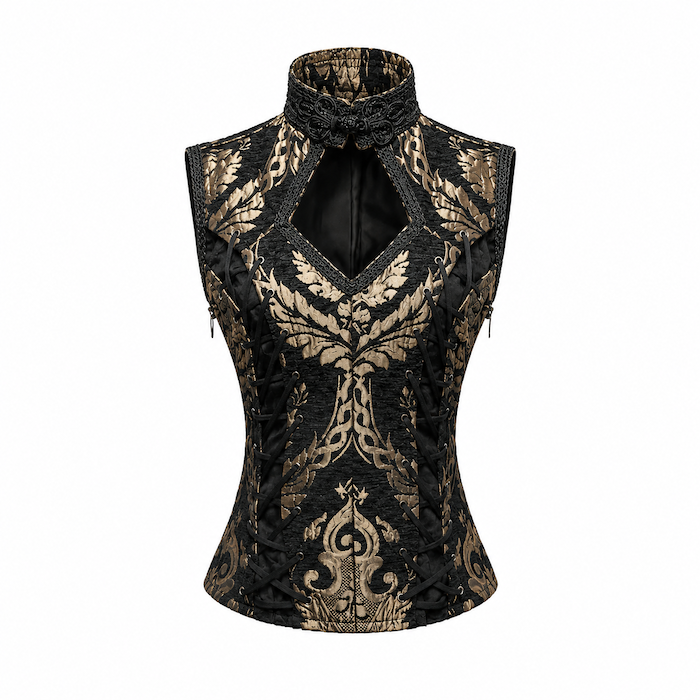 photo n&deg;7 : Gilet femme gothique en jacquard brocart avec la&ccedil;age