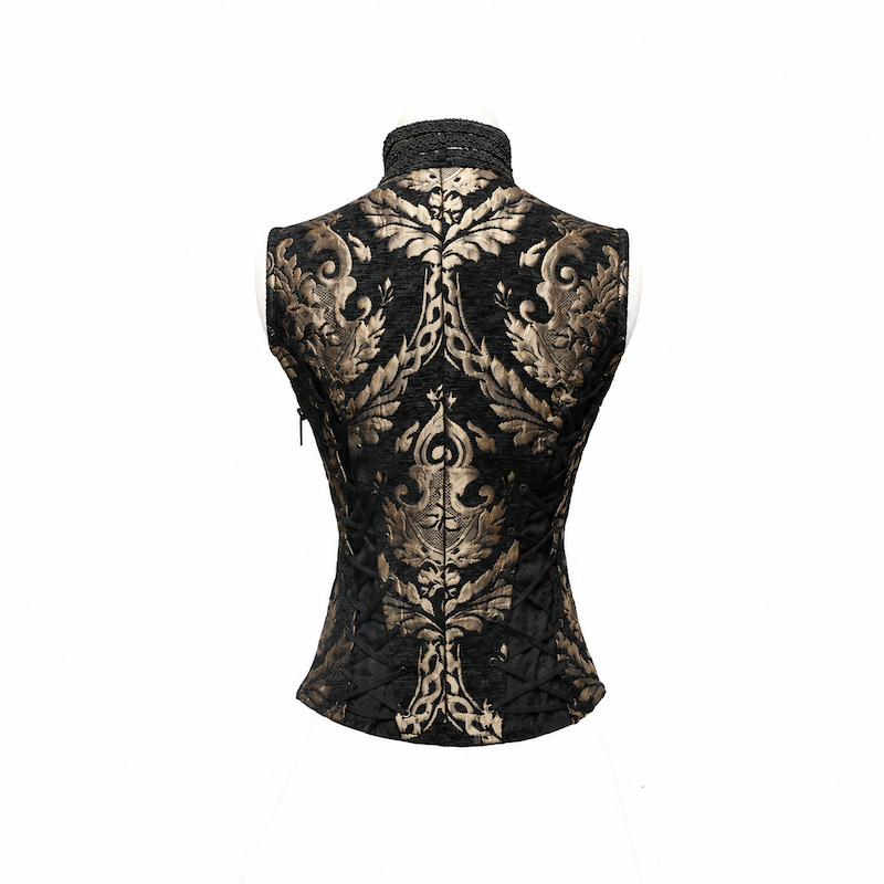 photo n&deg;5 : Gilet femme gothique en jacquard brocart avec la&ccedil;age