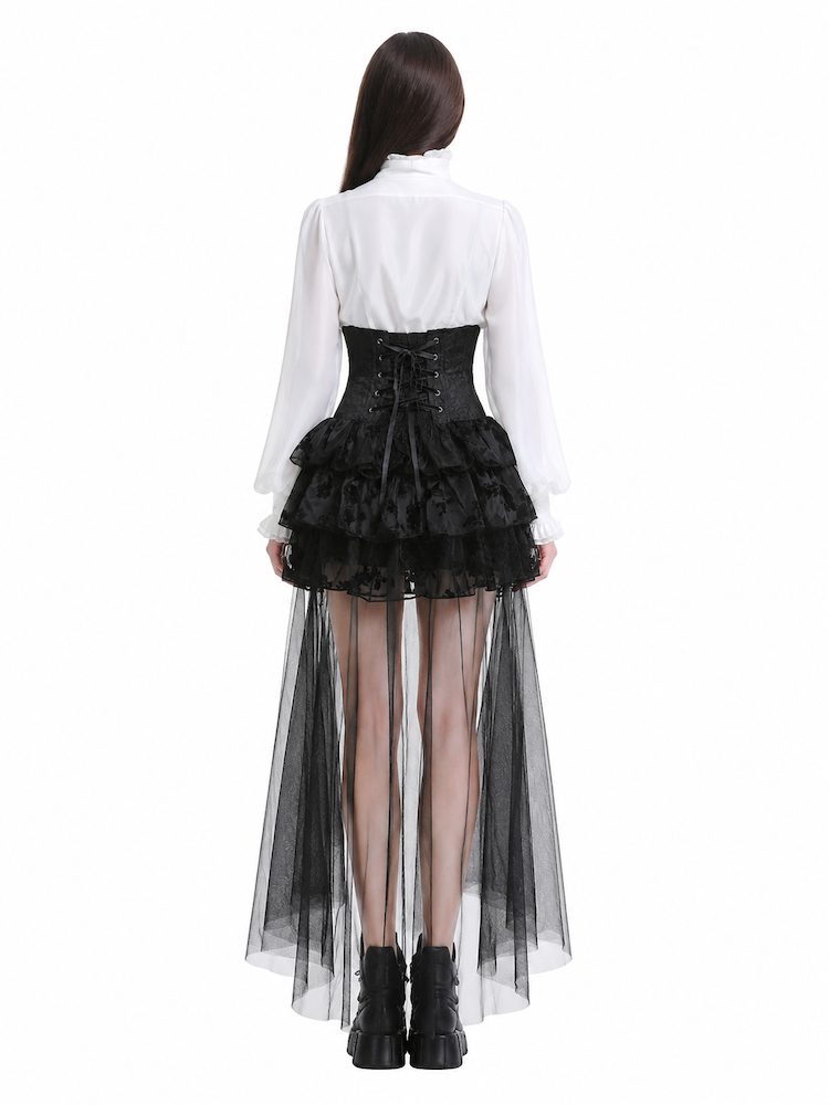 photo n&deg;2 : Jupe gothique taille haute asym&eacute;trique en organza floqu&eacute;