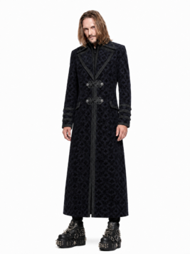Manteau gothique long en coton floqu&eacute; velours