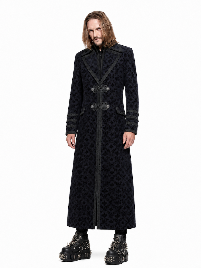 Manteau gothique long en coton floqu&eacute; velours