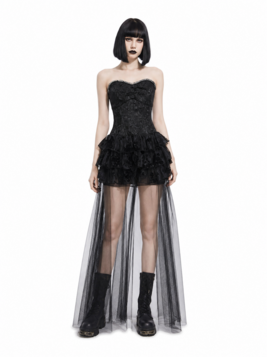 Robe bustier gothique &agrave; corset et longue tra&icirc;ne en tulle