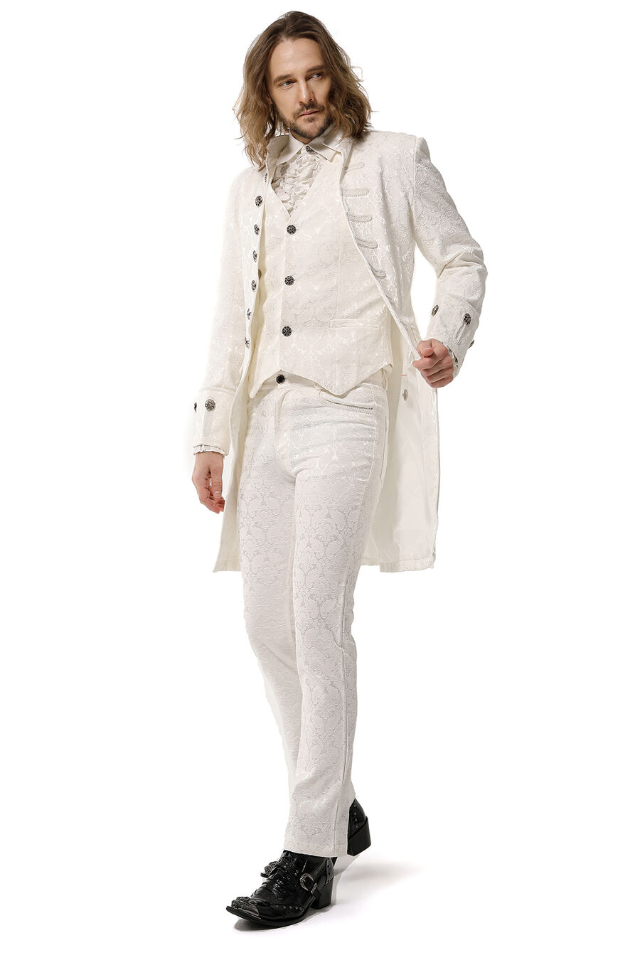 photo n°8 : Manteau Homme Gothique Aristocrate Victorien Brocard Blanc