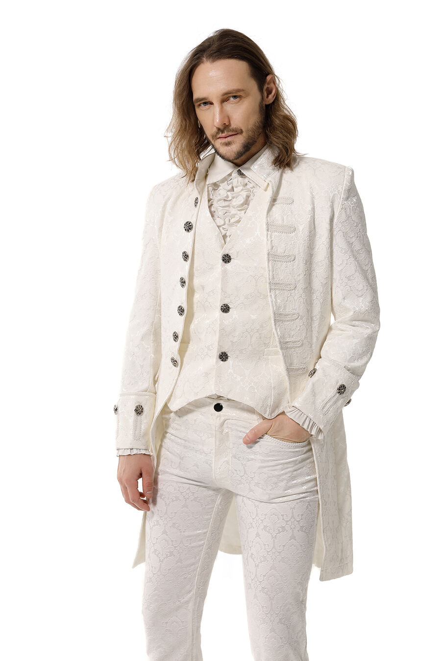 photo n°3 : Manteau Homme Gothique Aristocrate Victorien Brocard Blanc