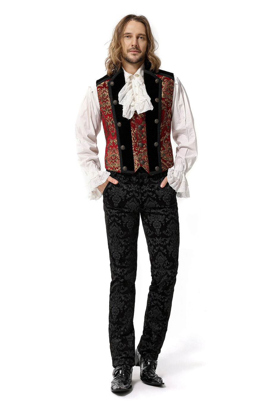 photo n°3 : Gilet Homme Gothique Steampunk Victorien Brocard red