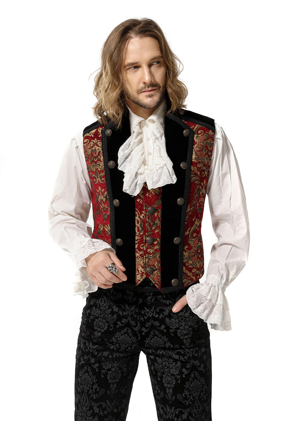 Gilet Homme Gothique Steampunk Victorien Brocard red