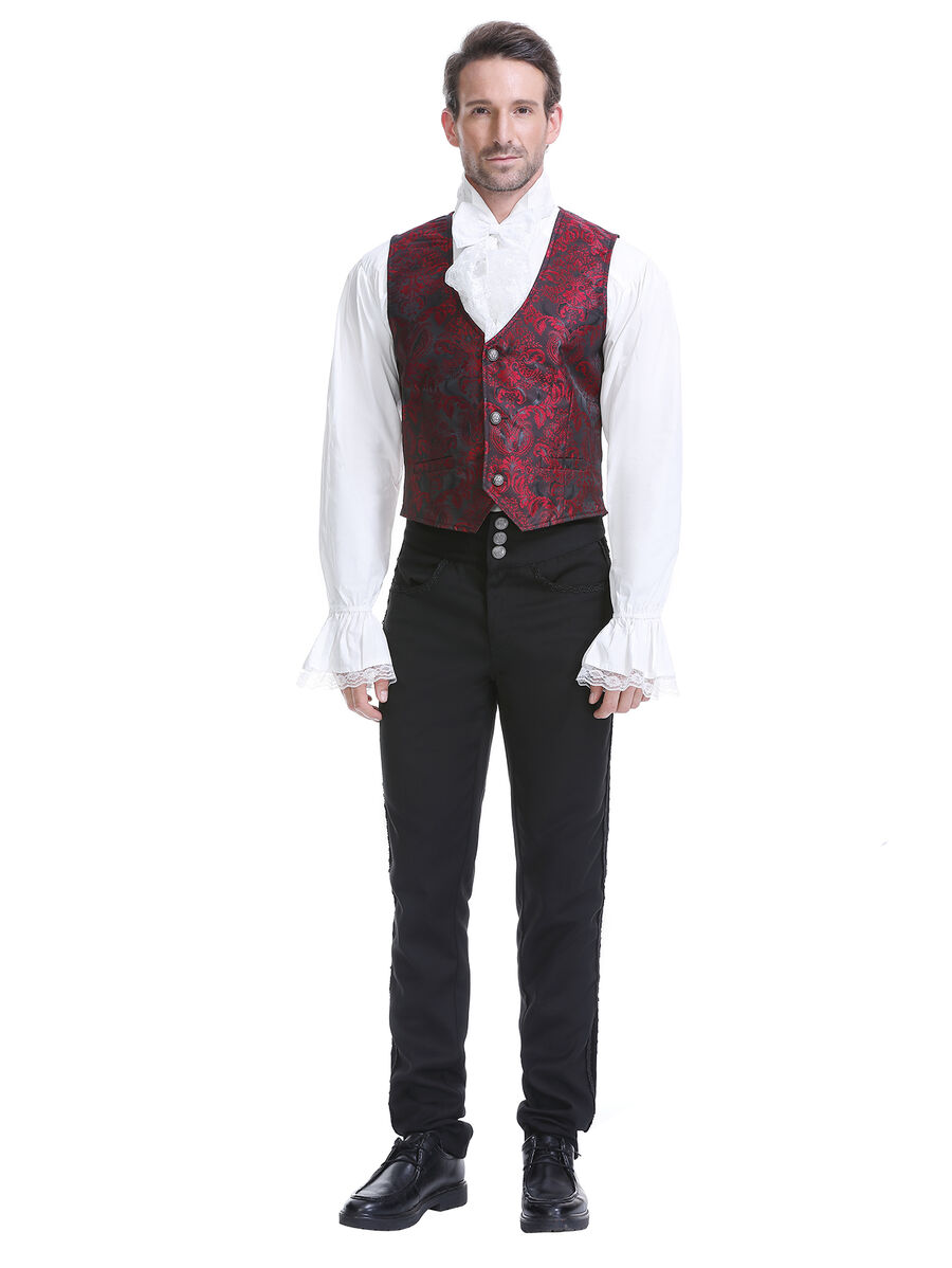 photo n&deg;13 : Gilet victorien steampunk homme - brocart bordeaux/noir &agrave; boutons d&eacute;coratifs