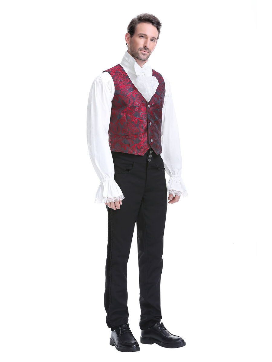 photo n&deg;14 : Gilet victorien steampunk homme - brocart bordeaux/noir &agrave; boutons d&eacute;coratifs