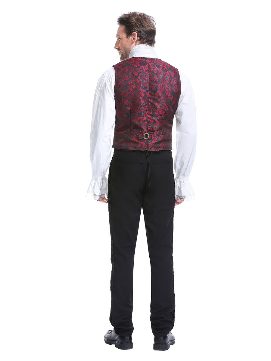 photo n&deg;2 : Gilet victorien steampunk homme - brocart bordeaux/noir &agrave; boutons d&eacute;coratifs