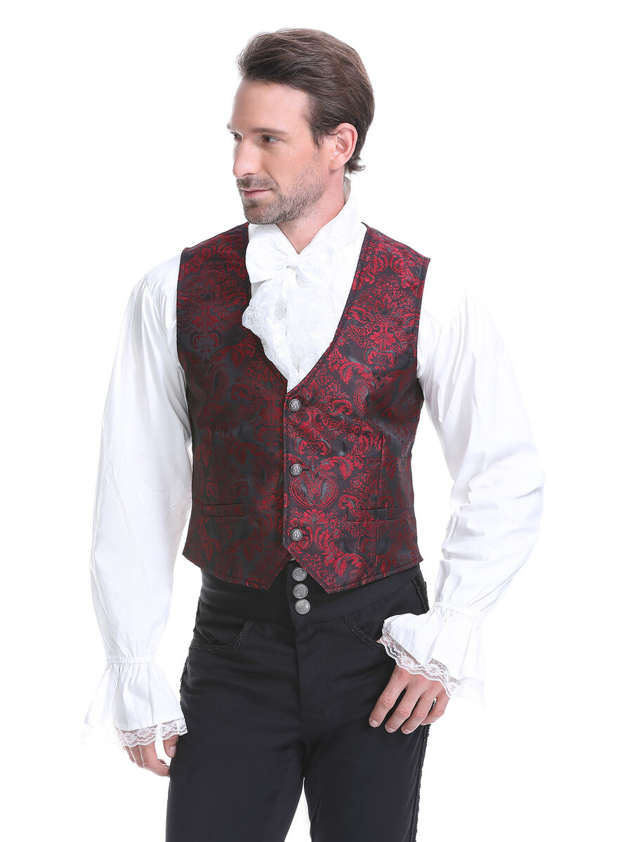photo n&deg;15 : Gilet victorien steampunk homme - brocart bordeaux/noir &agrave; boutons d&eacute;coratifs