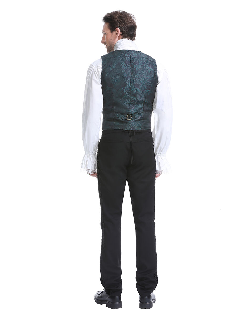 photo n&deg;15 : Gilet victorien steampunk homme - brocart vert/noir &agrave; boutons d&eacute;coratifs