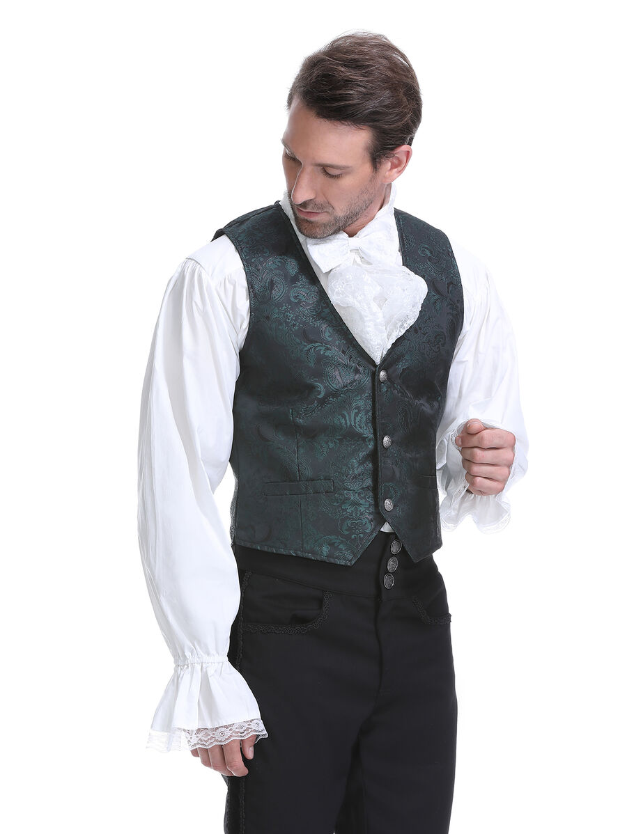photo n&deg;12 : Gilet victorien steampunk homme - brocart vert/noir &agrave; boutons d&eacute;coratifs