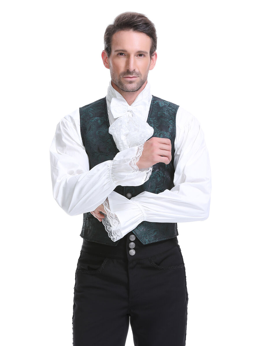 photo n&deg;13 : Gilet victorien steampunk homme - brocart vert/noir &agrave; boutons d&eacute;coratifs