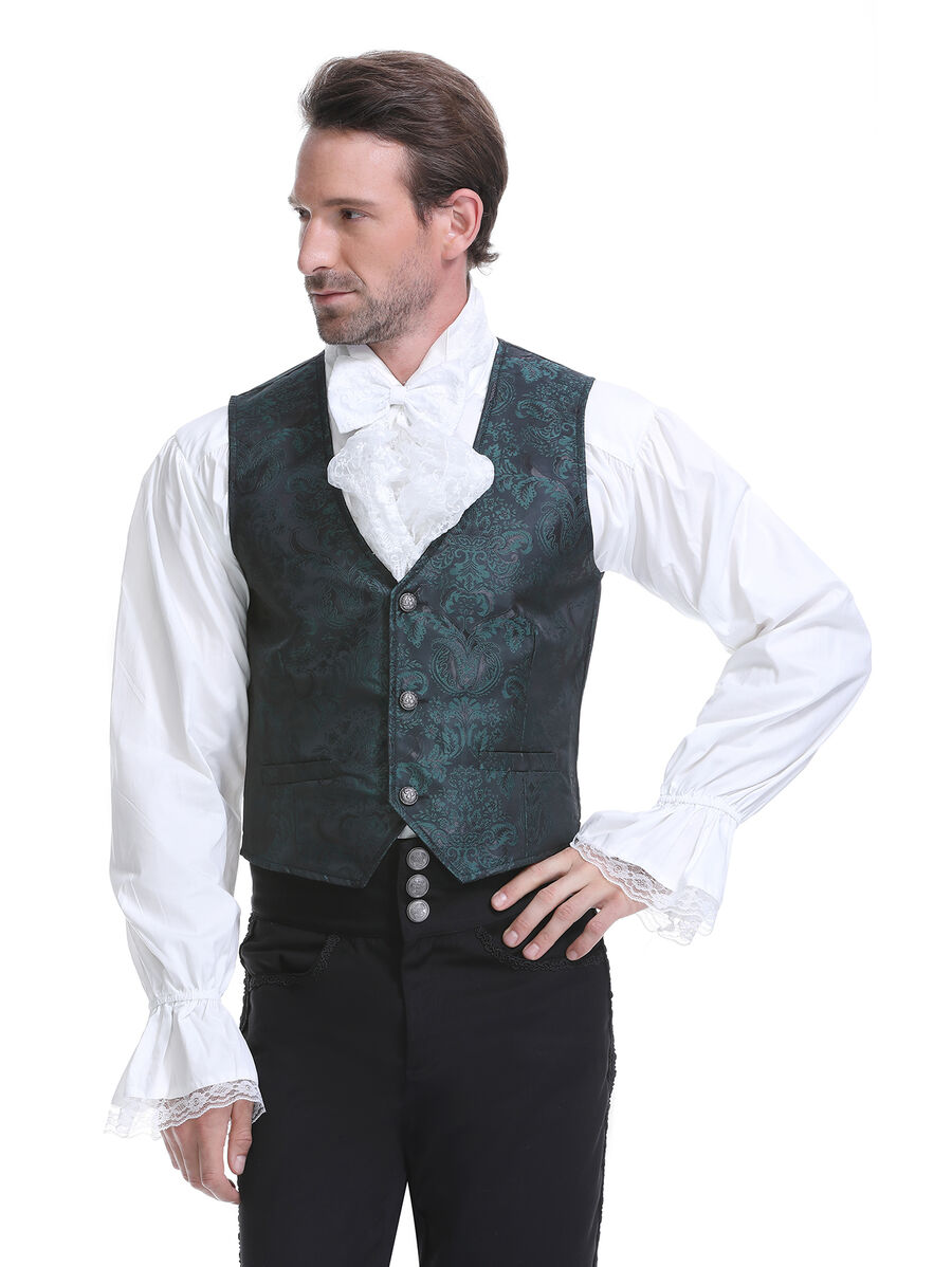 photo n&deg;11 : Gilet victorien steampunk homme - brocart vert/noir &agrave; boutons d&eacute;coratifs