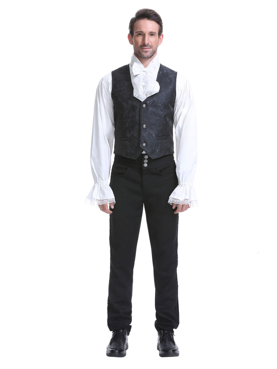 photo n&deg;12 : Gilet victorien steampunk homme - brocart noir/noir &agrave; boutons d&eacute;coratifs