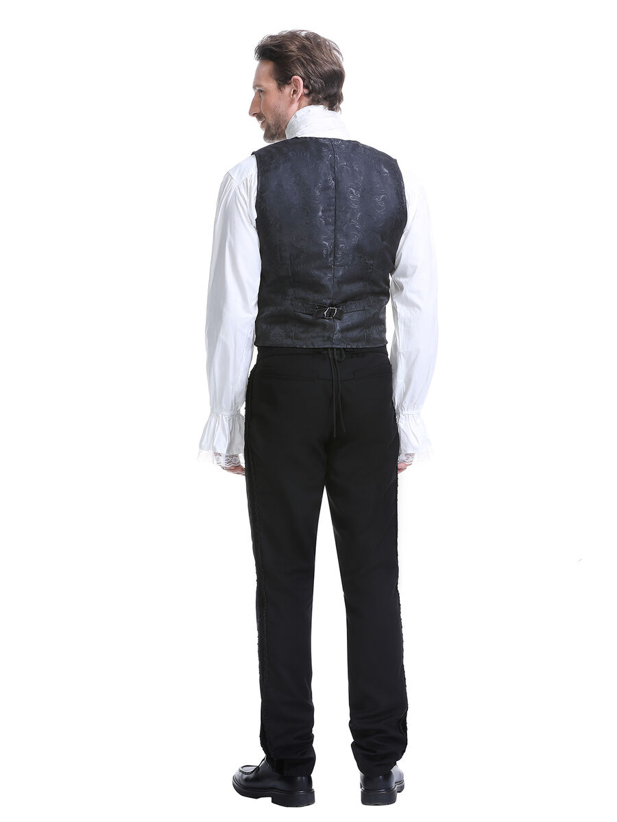 photo n&deg;13 : Gilet victorien steampunk homme - brocart noir/noir &agrave; boutons d&eacute;coratifs
