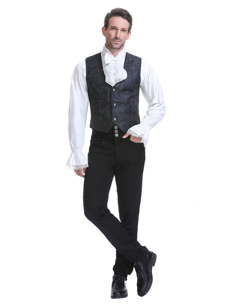 photo n&deg;14 : Gilet victorien steampunk homme - brocart noir/noir &agrave; boutons d&eacute;coratifs