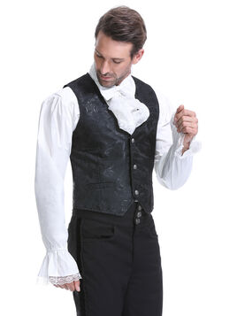 Gilet victorien steampunk homme - brocart noir/noir &agrave; boutons d&eacute;coratifs