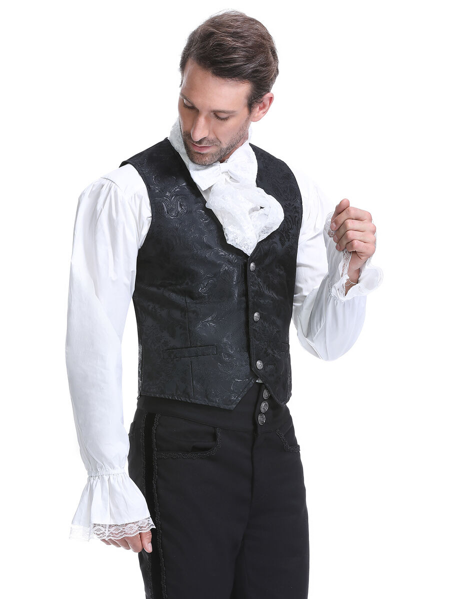 photo n&deg;6 : Gilet victorien steampunk homme - brocart noir/noir &agrave; boutons d&eacute;coratifs