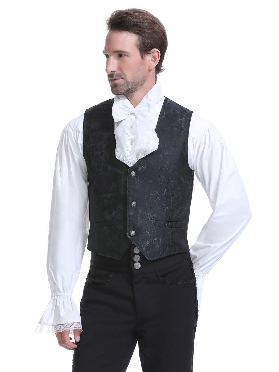photo n&deg;11 : Gilet victorien steampunk homme - brocart noir/noir &agrave; boutons d&eacute;coratifs