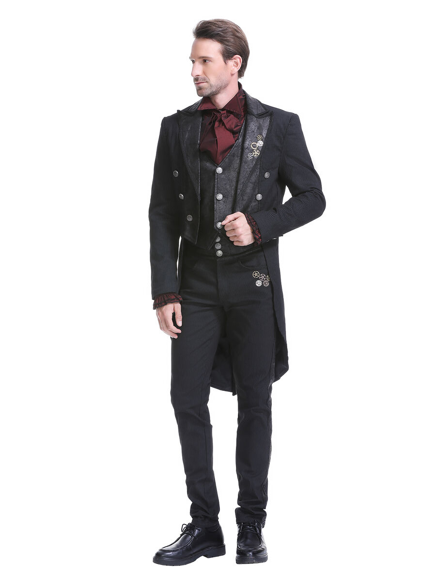 photo n&deg;3 : Veste steampunk homme ray&eacute;e avec imitation cuir et engrenages