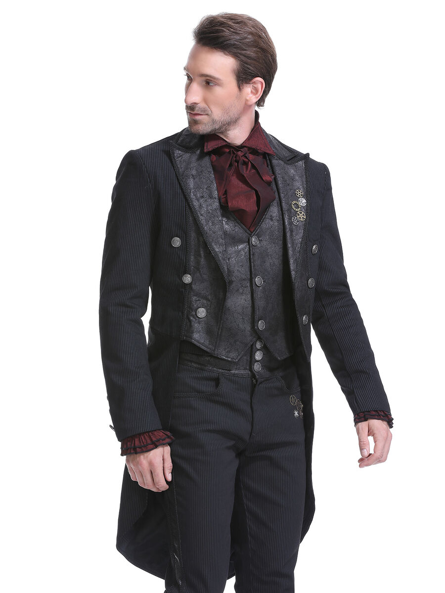 photo n&deg;4 : Veste steampunk homme ray&eacute;e avec imitation cuir et engrenages