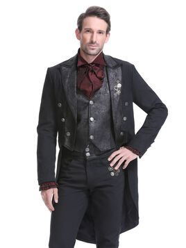 Veste steampunk homme ray&eacute;e avec imitation cuir et engrenages