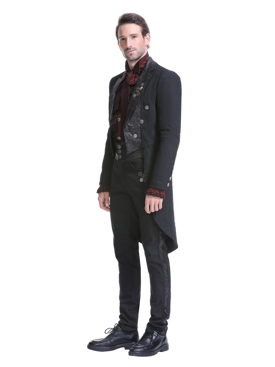 photo n&deg;6 : Veste steampunk homme ray&eacute;e avec imitation cuir et engrenages