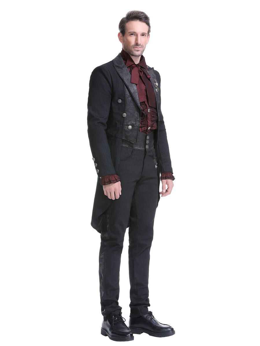 photo n&deg;7 : Veste steampunk homme ray&eacute;e avec imitation cuir et engrenages