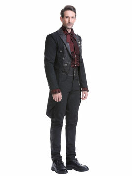 Pantalon ray&eacute; steampunk taille haute &agrave; boutons argent