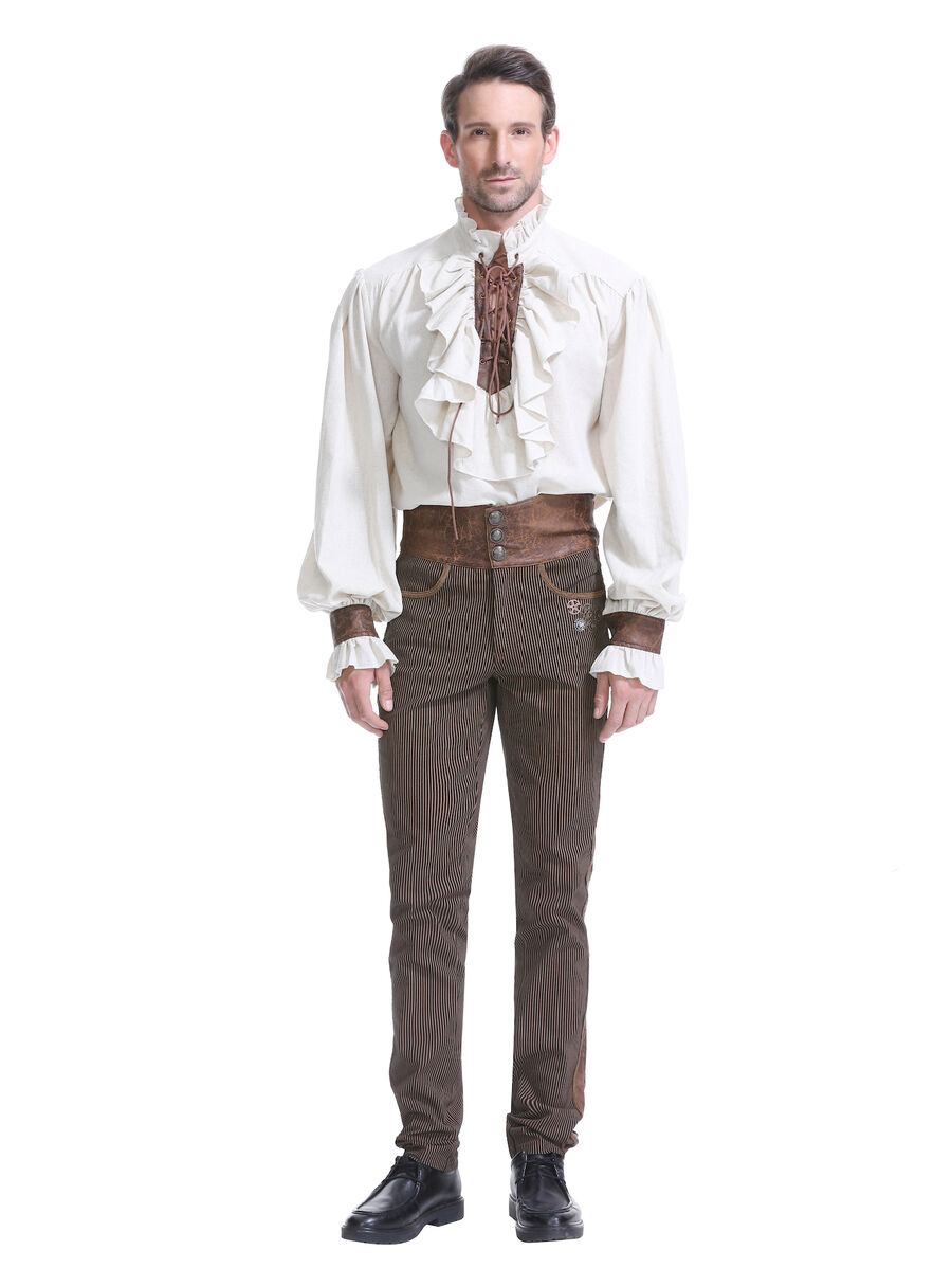 photo n&deg;4 : Chemise m&eacute;di&eacute;vale homme avec la&ccedil;age et empi&egrave;cements simili cuir