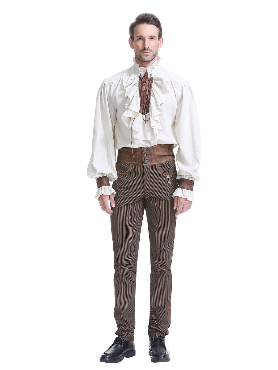 photo n&deg;8 : Pantalon ray&eacute; steampunk taille haute &agrave; boutons bronze