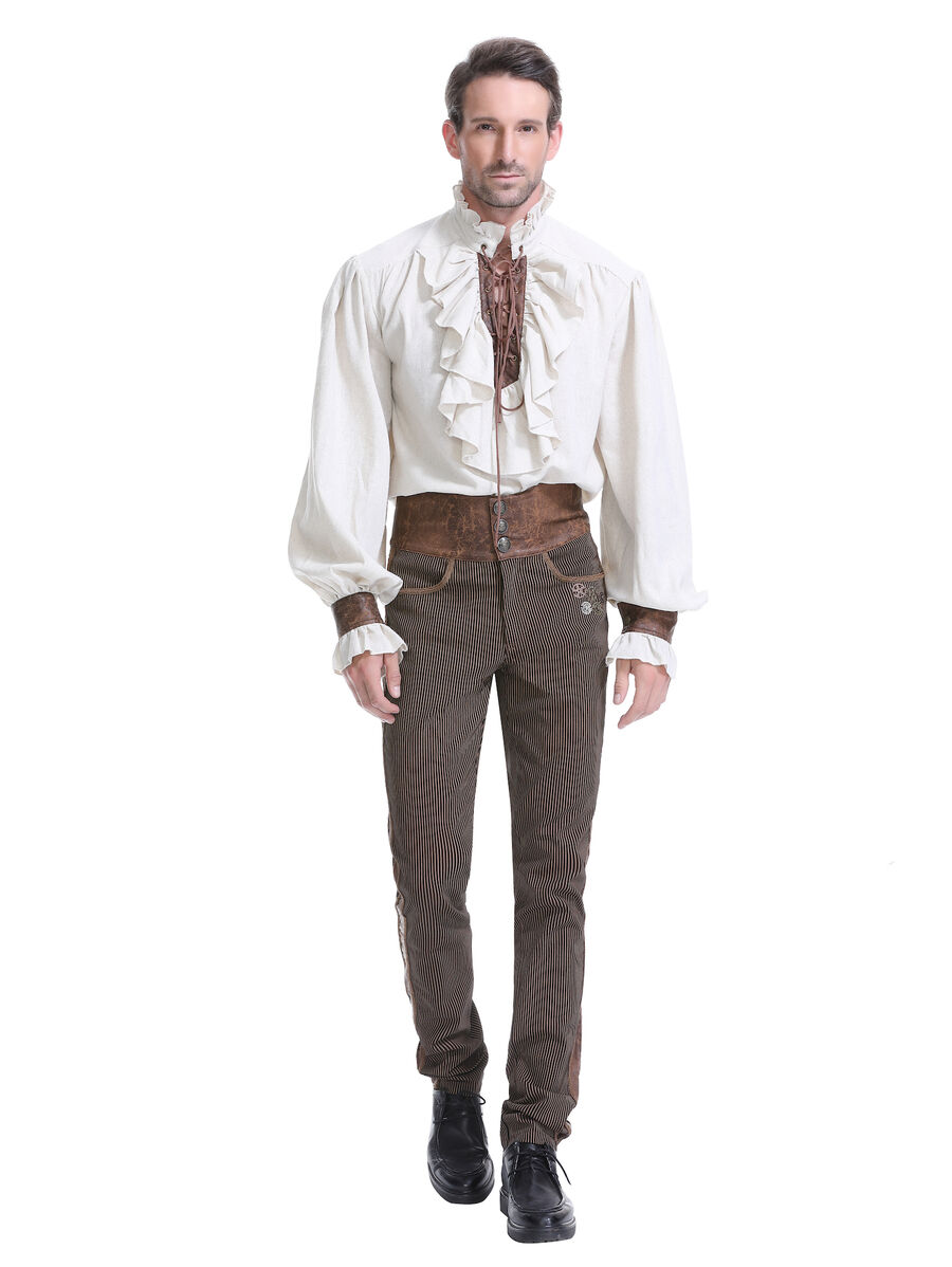 photo n&deg;3 : Chemise m&eacute;di&eacute;vale homme avec la&ccedil;age et empi&egrave;cements simili cuir