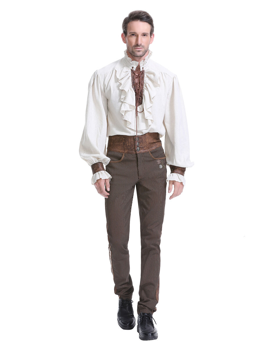 photo n&deg;13 : Pantalon ray&eacute; steampunk taille haute &agrave; boutons bronze