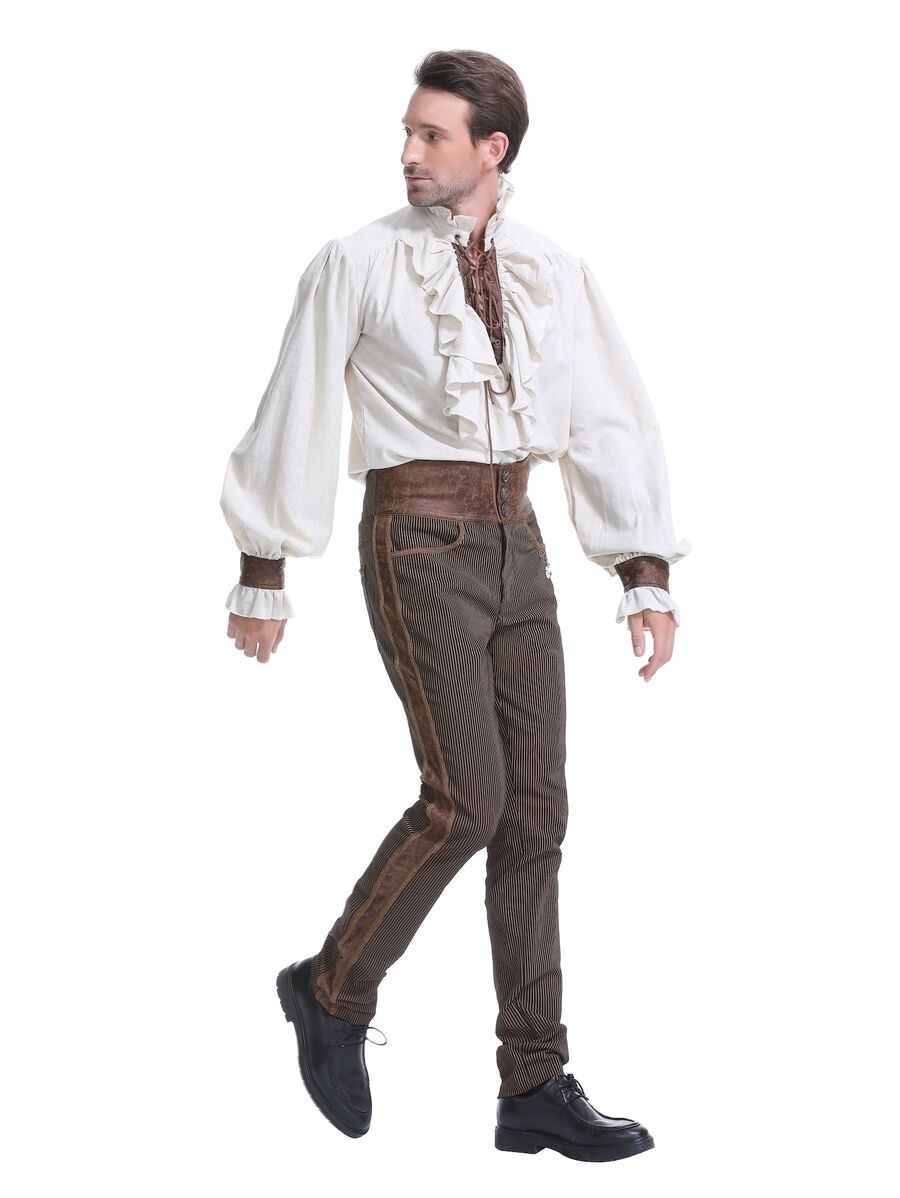 photo n&deg;2 : Chemise m&eacute;di&eacute;vale homme avec la&ccedil;age et empi&egrave;cements simili cuir