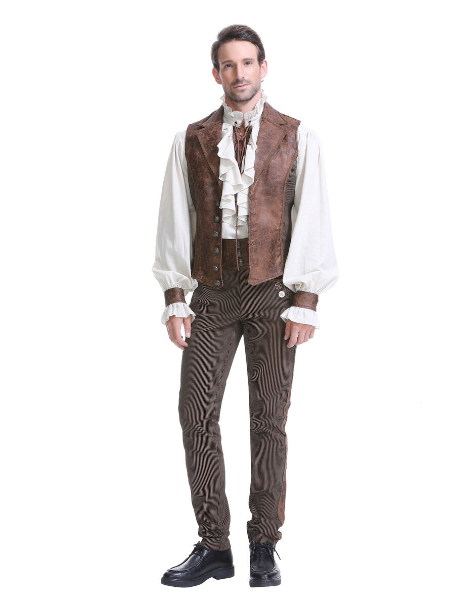 photo n&deg;6 : Chemise m&eacute;di&eacute;vale homme avec la&ccedil;age et empi&egrave;cements simili cuir