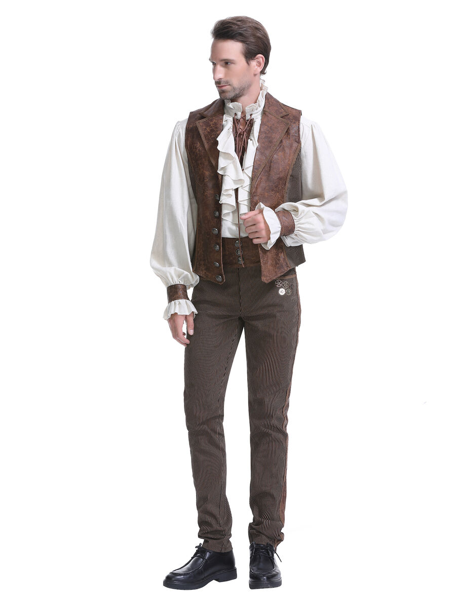 Chemise m&eacute;di&eacute;vale homme avec la&ccedil;age et empi&egrave;cements simili cuir