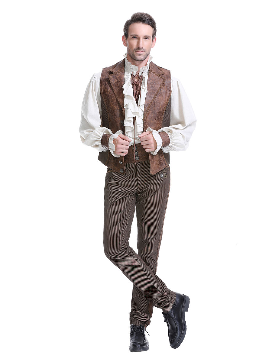 photo n&deg;17 : Pantalon ray&eacute; steampunk taille haute &agrave; boutons bronze