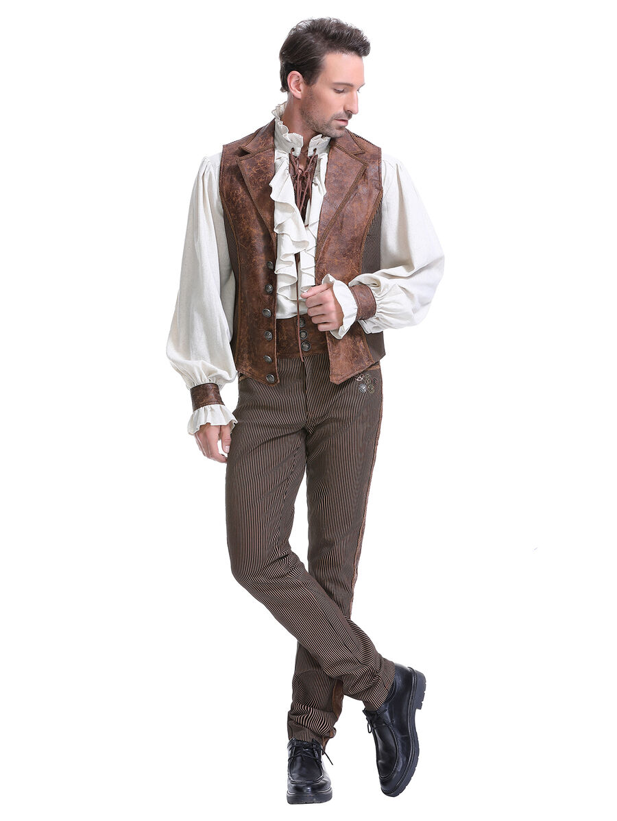 photo n&deg;16 : Gilet steampunk homme - simili cuir vieilli & panneaux ray&eacute;s