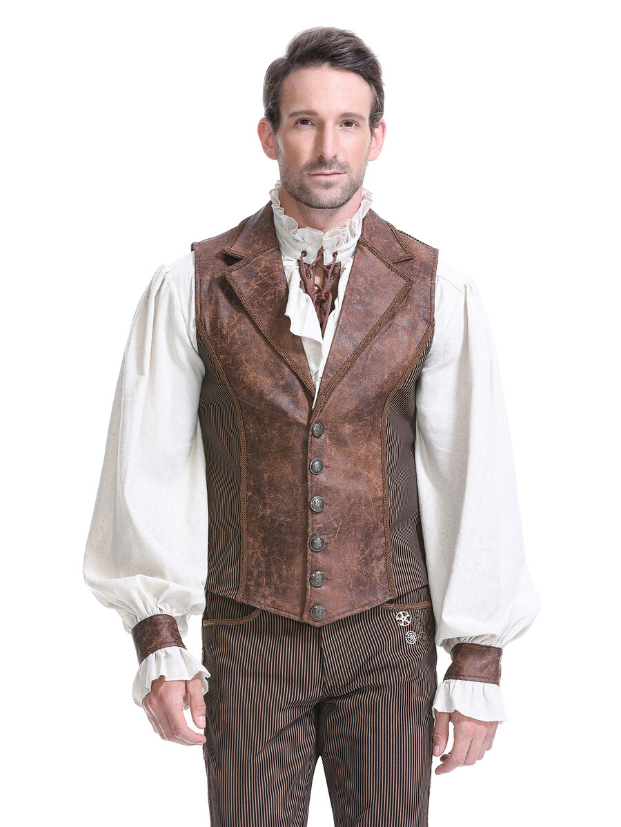 photo n&deg;10 : Gilet steampunk homme - simili cuir vieilli & panneaux ray&eacute;s