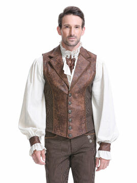 Gilet steampunk homme - simili cuir vieilli & panneaux ray&eacute;s