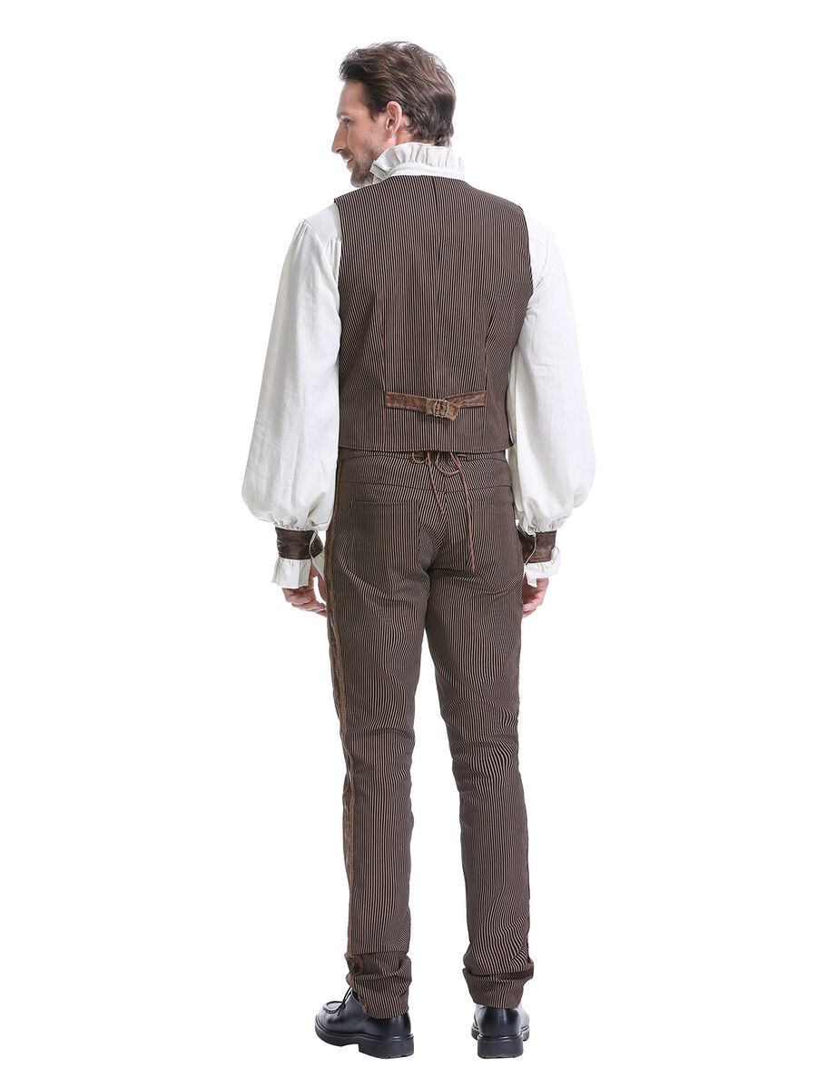 photo n&deg;15 : Gilet steampunk victorien homme - simili cuir vieilli et tissu ray&eacute; marron