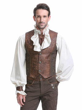 Gilet steampunk victorien homme - simili cuir vieilli et tissu ray&eacute; marron