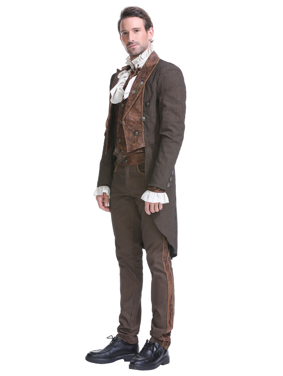 photo n&deg;12 : Veste steampunk homme ray&eacute;e avec imitation cuir et engrenages