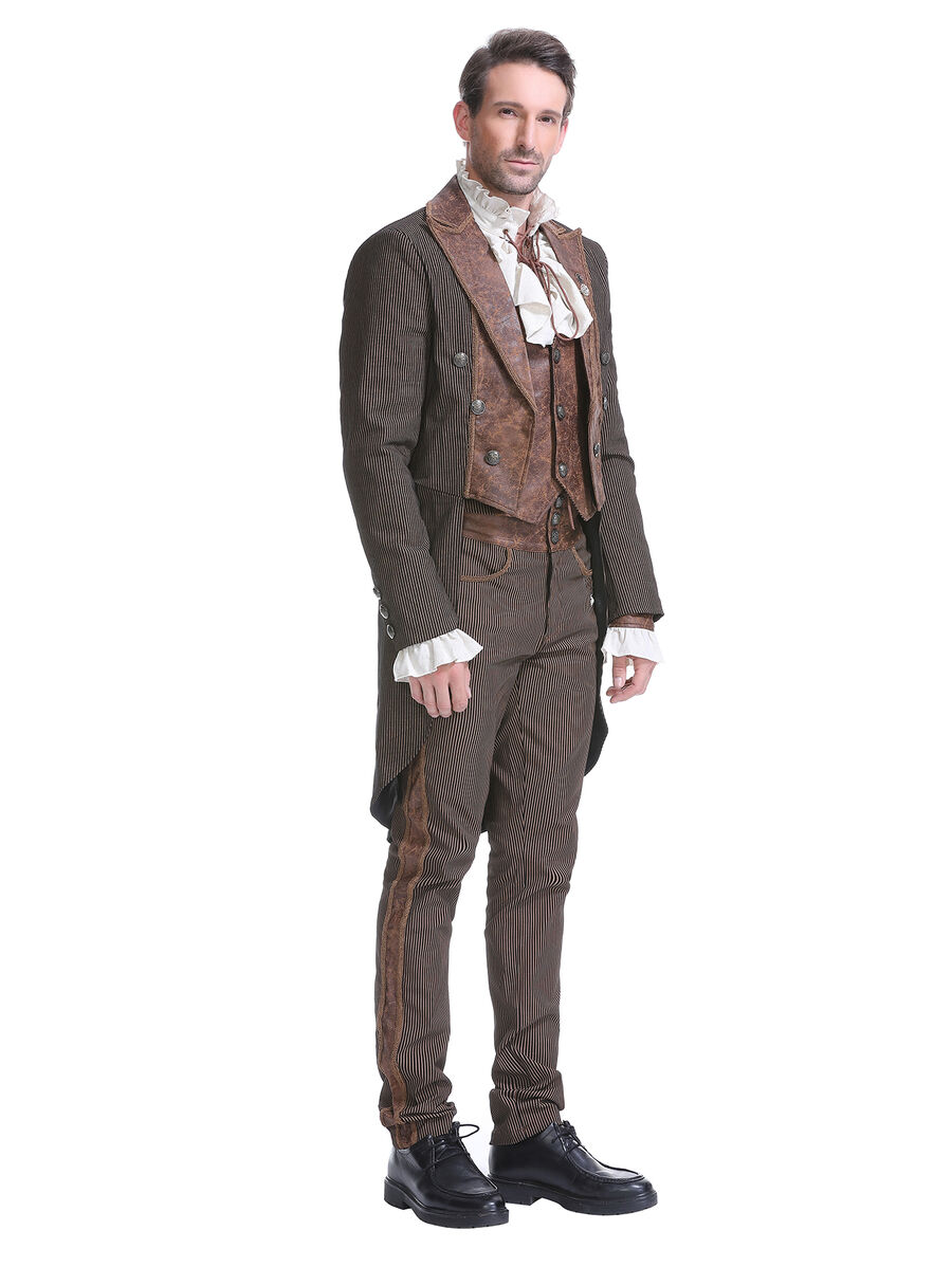 photo n&deg;13 : Gilet steampunk victorien homme - simili cuir vieilli et tissu ray&eacute; marron
