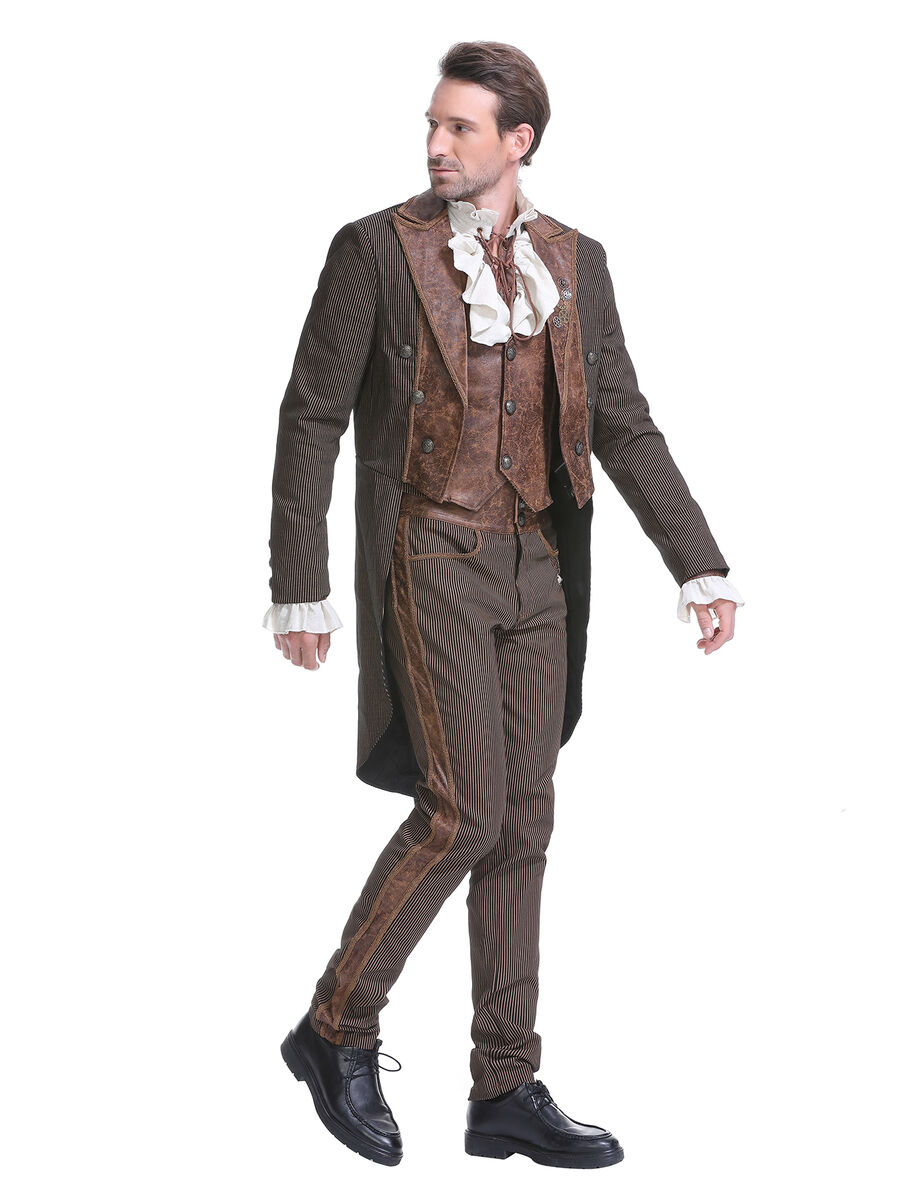 photo n&deg;11 : Veste steampunk homme ray&eacute;e avec imitation cuir et engrenages