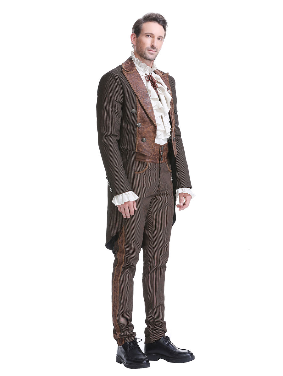 photo n&deg;14 : Veste steampunk homme ray&eacute;e avec imitation cuir et engrenages